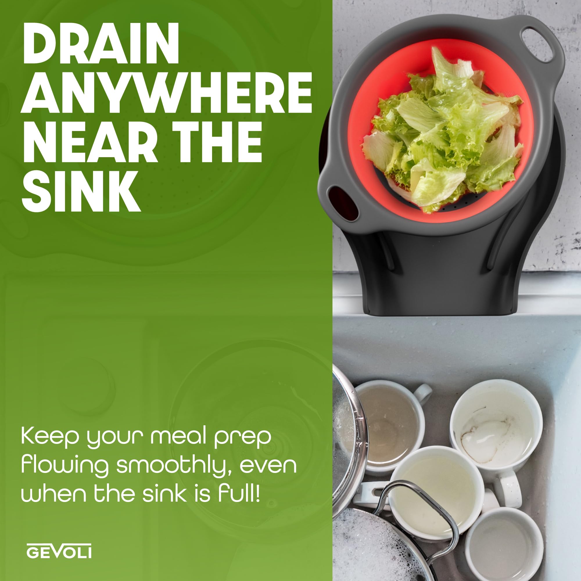 Gevoli collapsed height 1.3 inches for easy cabinet storage.
