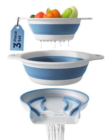 Gevoli collapsible colander large over-sink with self-draining base for easy pasta prep