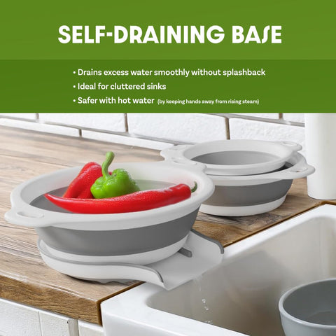 Gevoli 4qt colander with self-draining base handles large veggies cleanly.