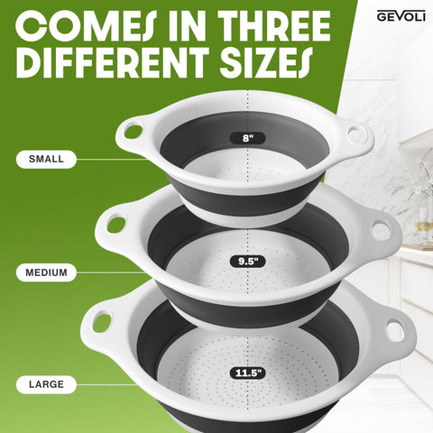 Gevoli 5qt colander set shows versatile cooking prep and easy drainage.