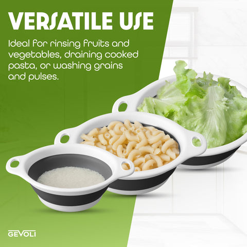 Gevoli set includes 3qt, 4qt, and 5qt strainers for versatile prep.