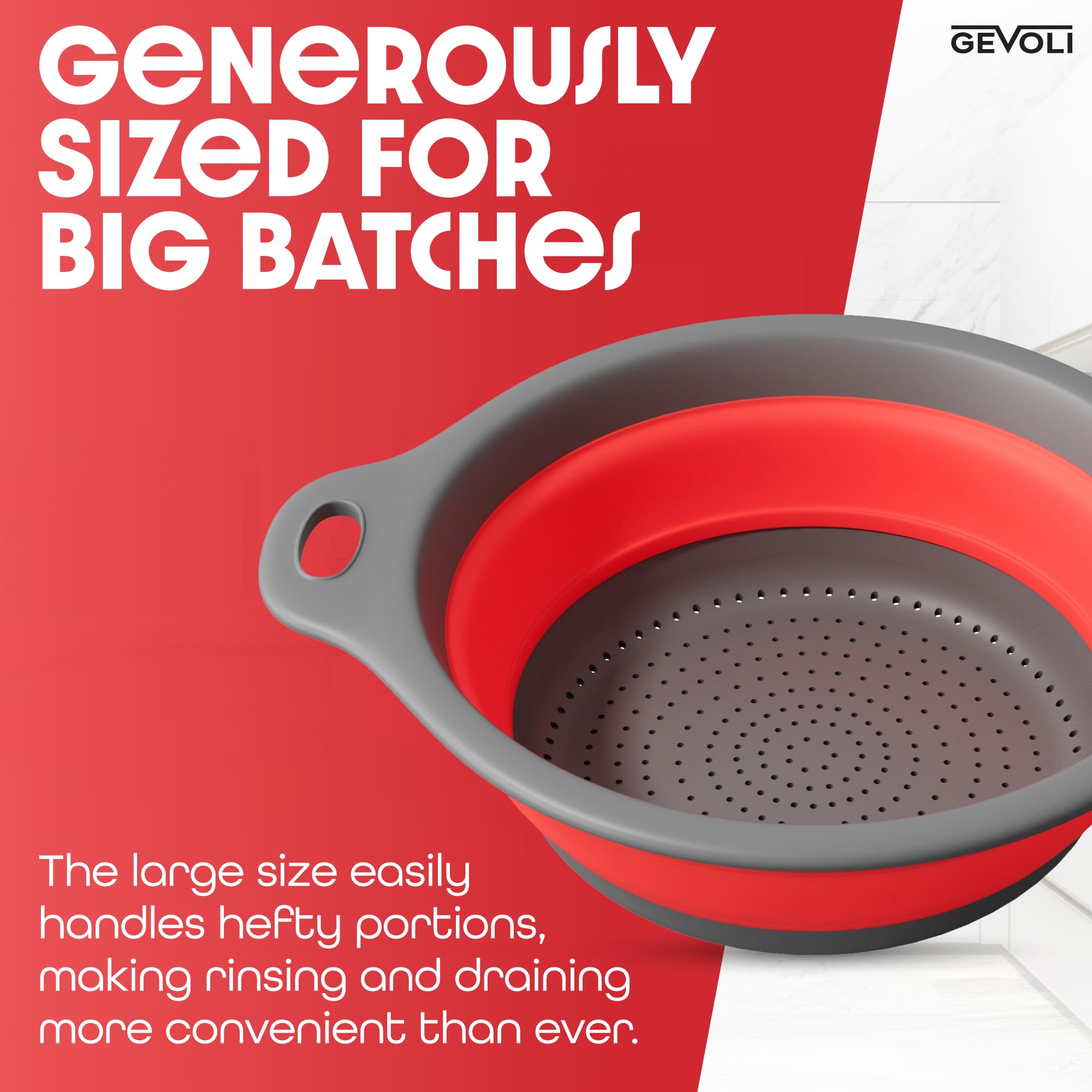 Gevoli strainer ideal for pasta and vegetables with easy draining.