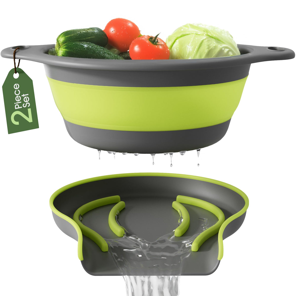 Gevoli large collapsible colander with self-draining base for mess-free draining