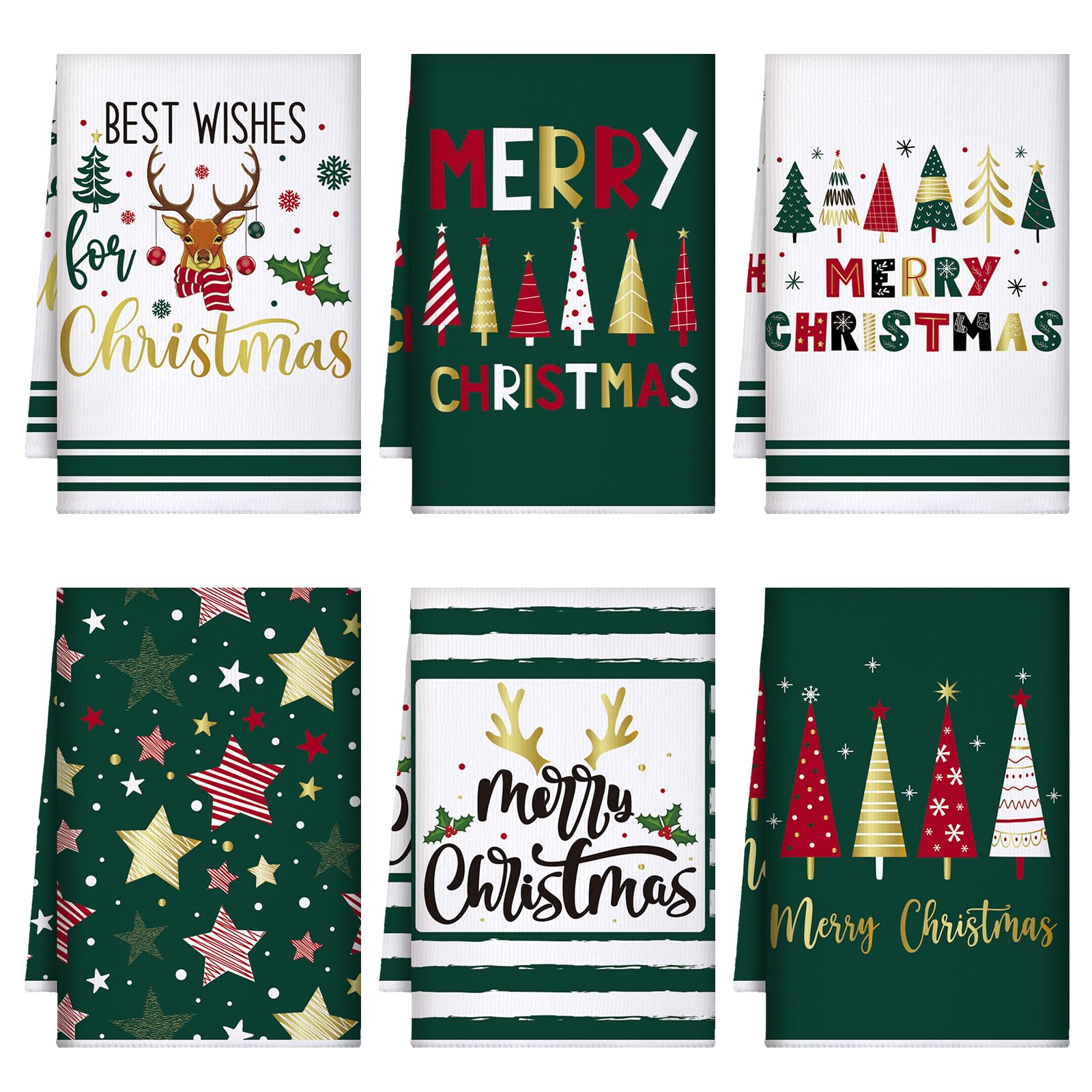 Geyoga Christmas kitchen towels in green Joyous, absorbent and quick-drying for holiday prep.
