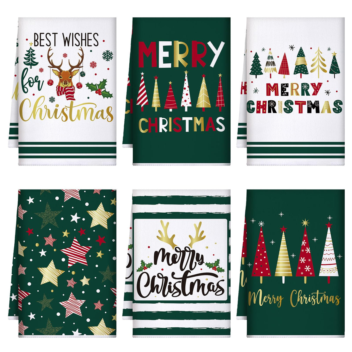 Geyoga Christmas kitchen towels in green Joyous, absorbent and quick-drying for holiday prep.