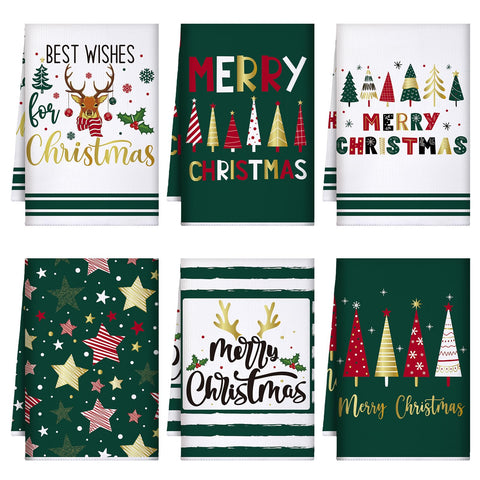 Geyoga Christmas kitchen towels in green Joyous, absorbent and quick-drying for holiday prep.