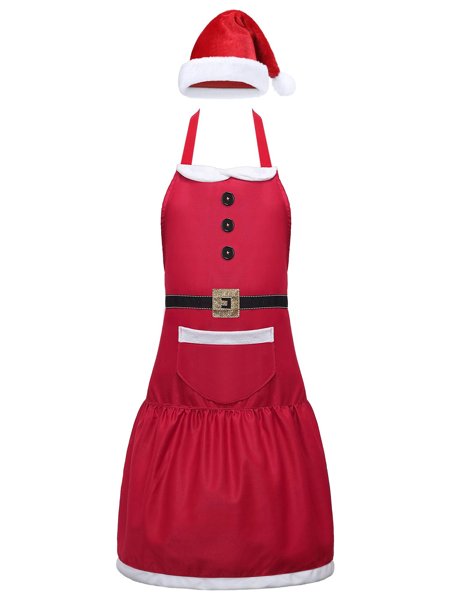 Geyoga Christmas Santa apron front view with hat for festive cooking
