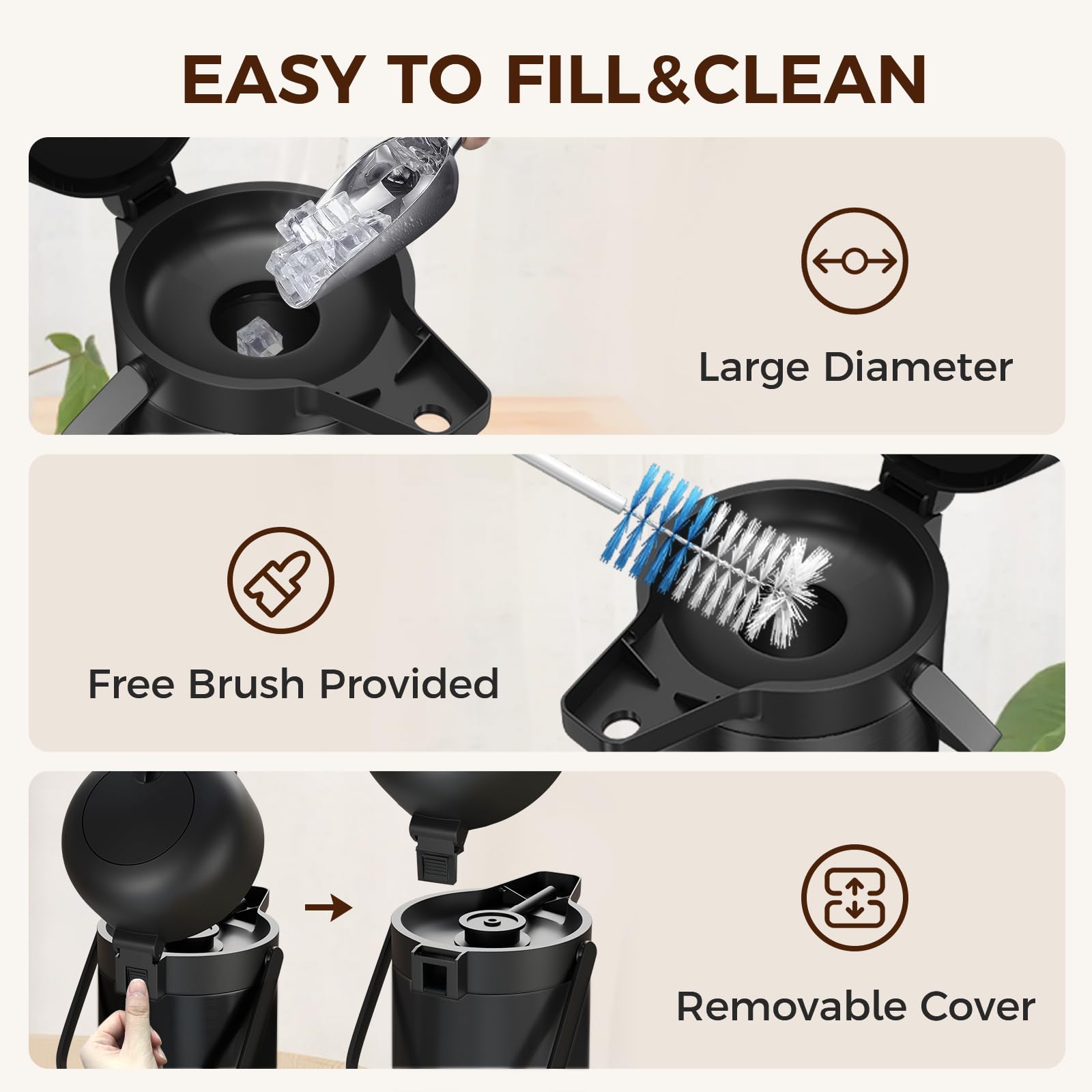 Gezoss wide-mouth opening simplifies filling, ice addition, and cleaning.