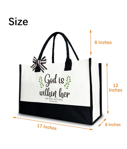 Gezred God Is Within Her close-up stitching highlights durable canvas and sturdy seams.