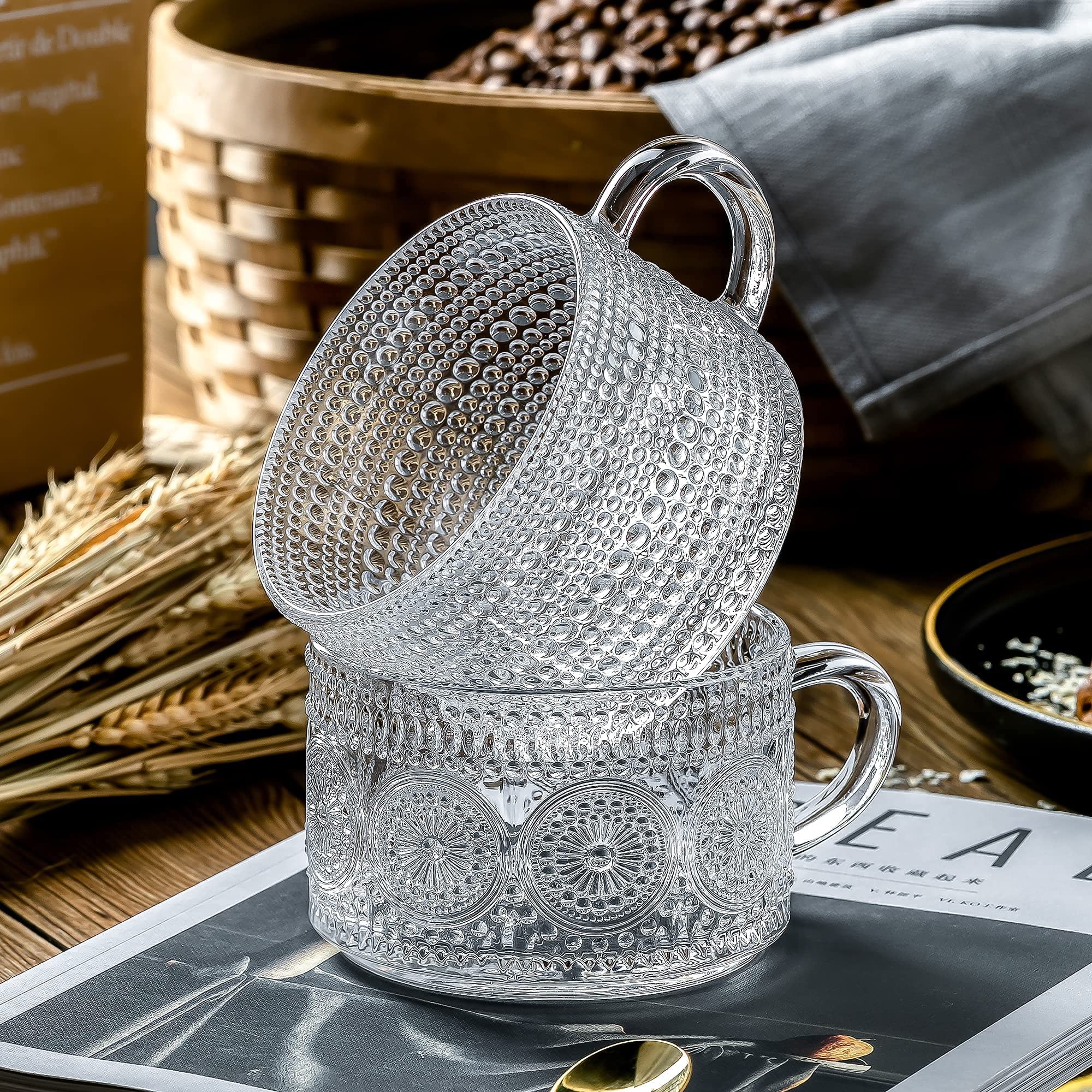 Gezzeny 14 oz glass mug with large capacity for cappuccino or yogurt.