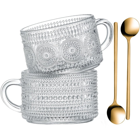 Gezzeny vintage glass mug with sunflower pattern for daily coffee.
