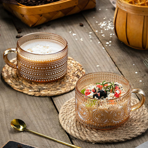 Gezzeny raindrops embossed mug, clear glass, perfect for tea or yogurt.