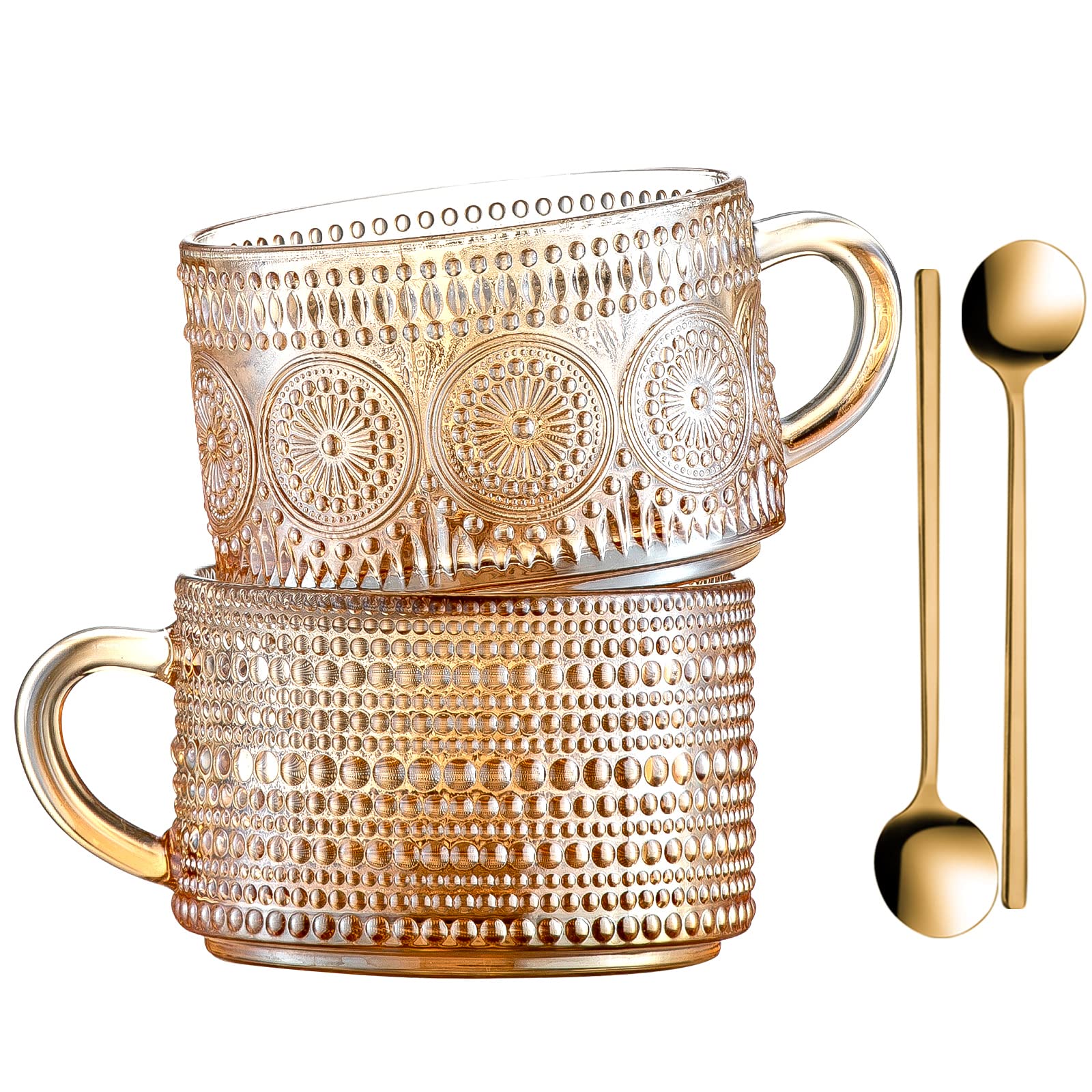 Gezzeny vintage sunflower embossed mug, clear glass, ideal for daily cappuccino.