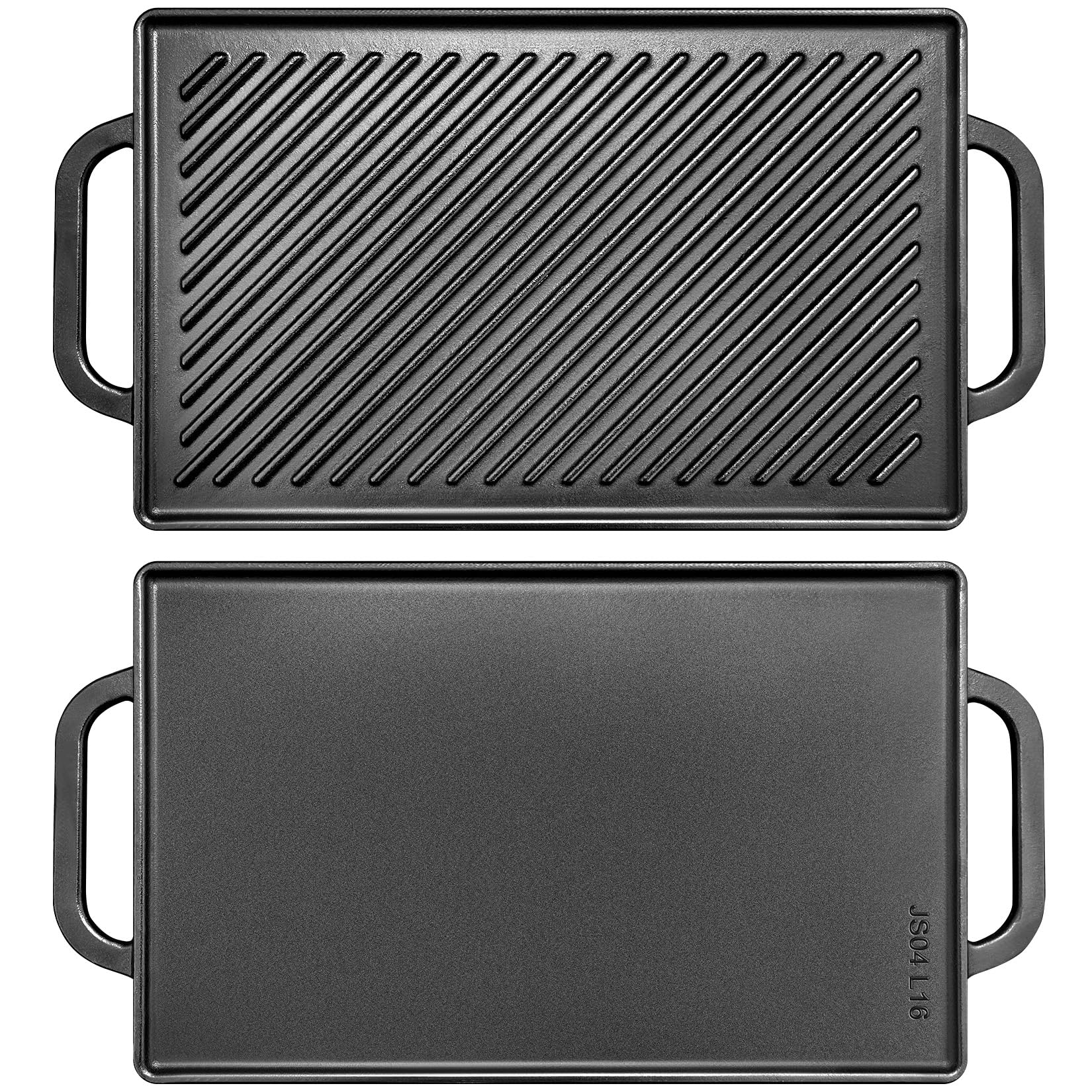 GGC cast iron reversible grill griddle 13x8.25 with ribbed and flat surfaces for versatile cooking.