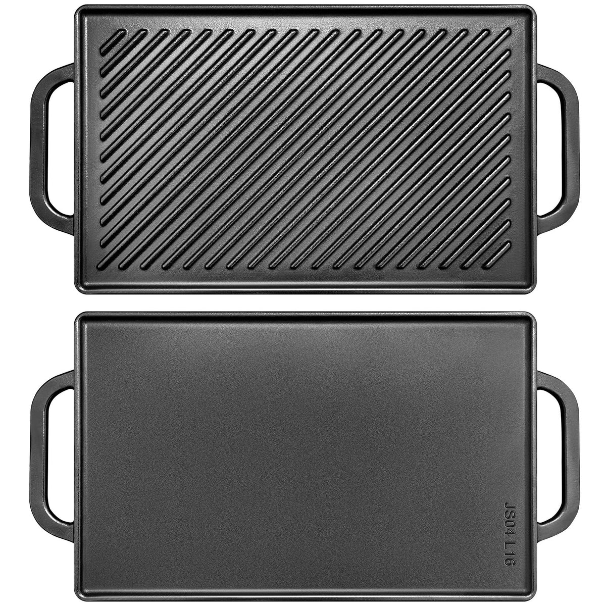 GGC cast iron reversible grill griddle 13x8.25 with ribbed and flat surfaces for versatile cooking.