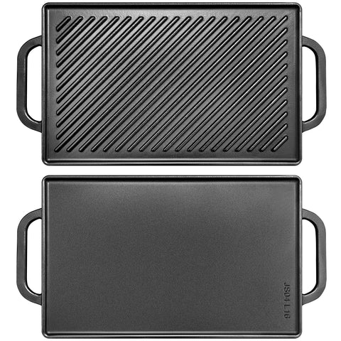 GGC cast iron reversible grill griddle 13x8.25 with ribbed and flat surfaces for versatile cooking.