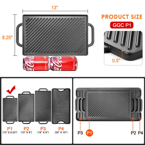 GGC double-sided design grill pan ideal for indoor grilling and breakfast.