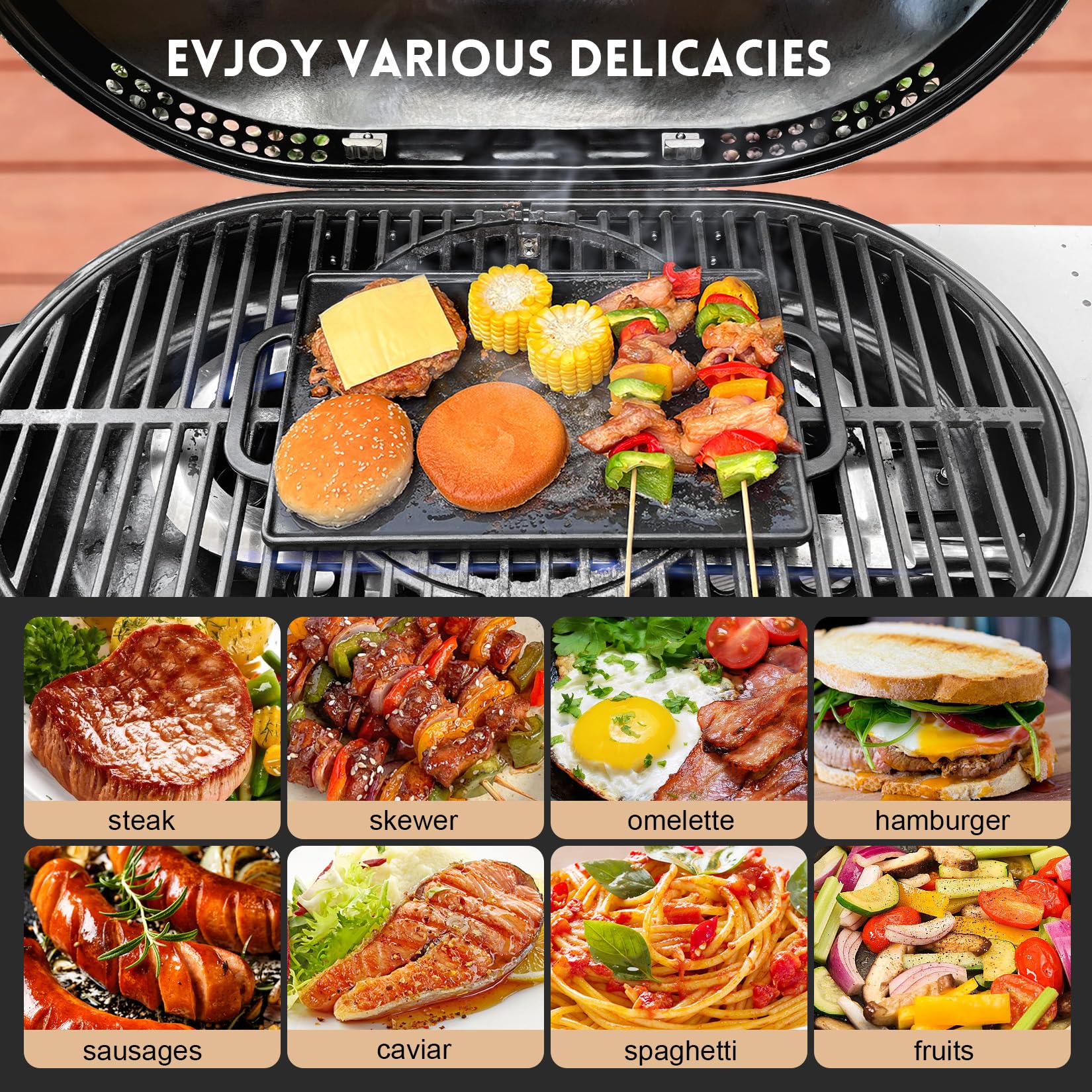 GGC versatile griddle on stove or gas grill for pancakes or seared steaks.