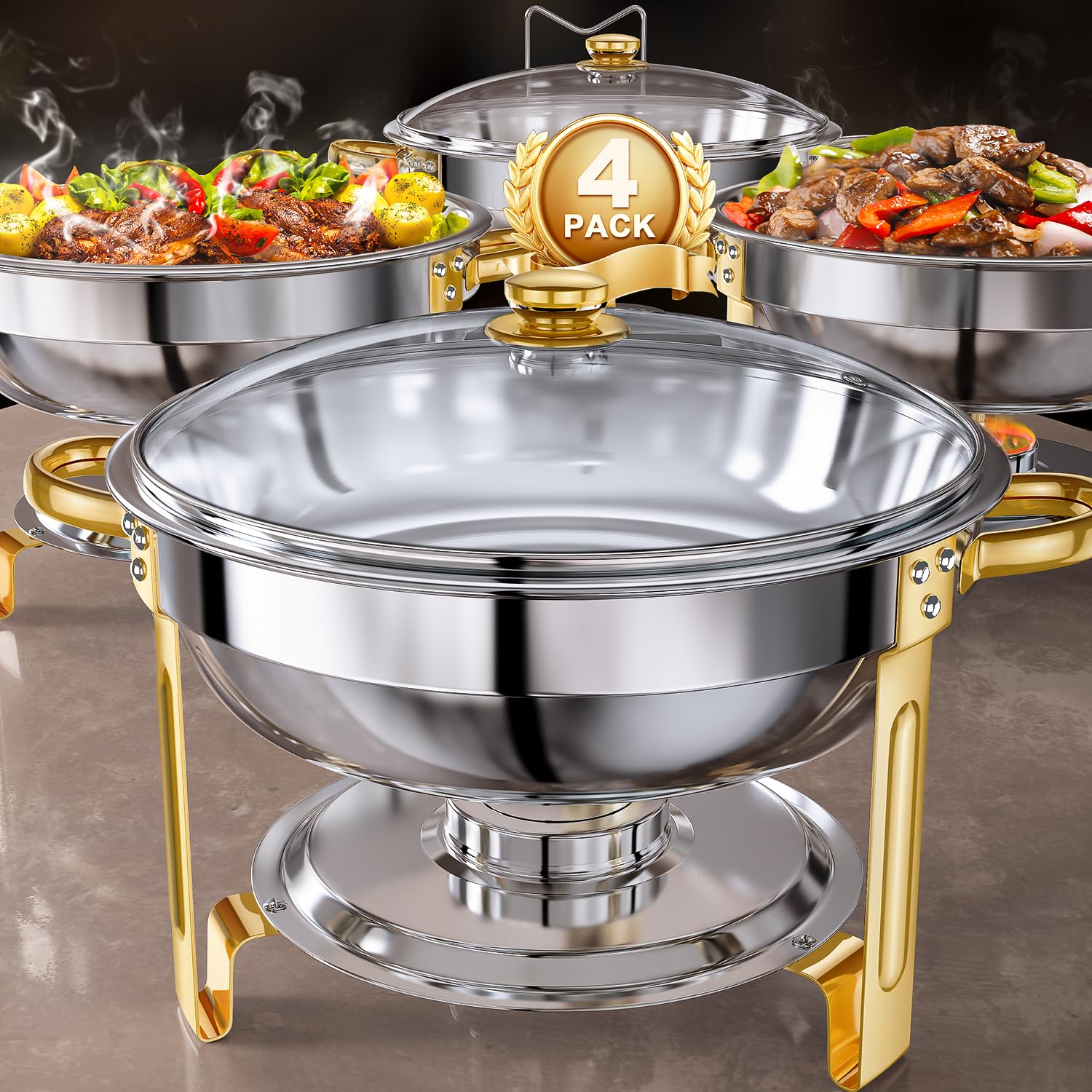 GGIU buffet chafer set 5qt with lids keeps meals warm during events.