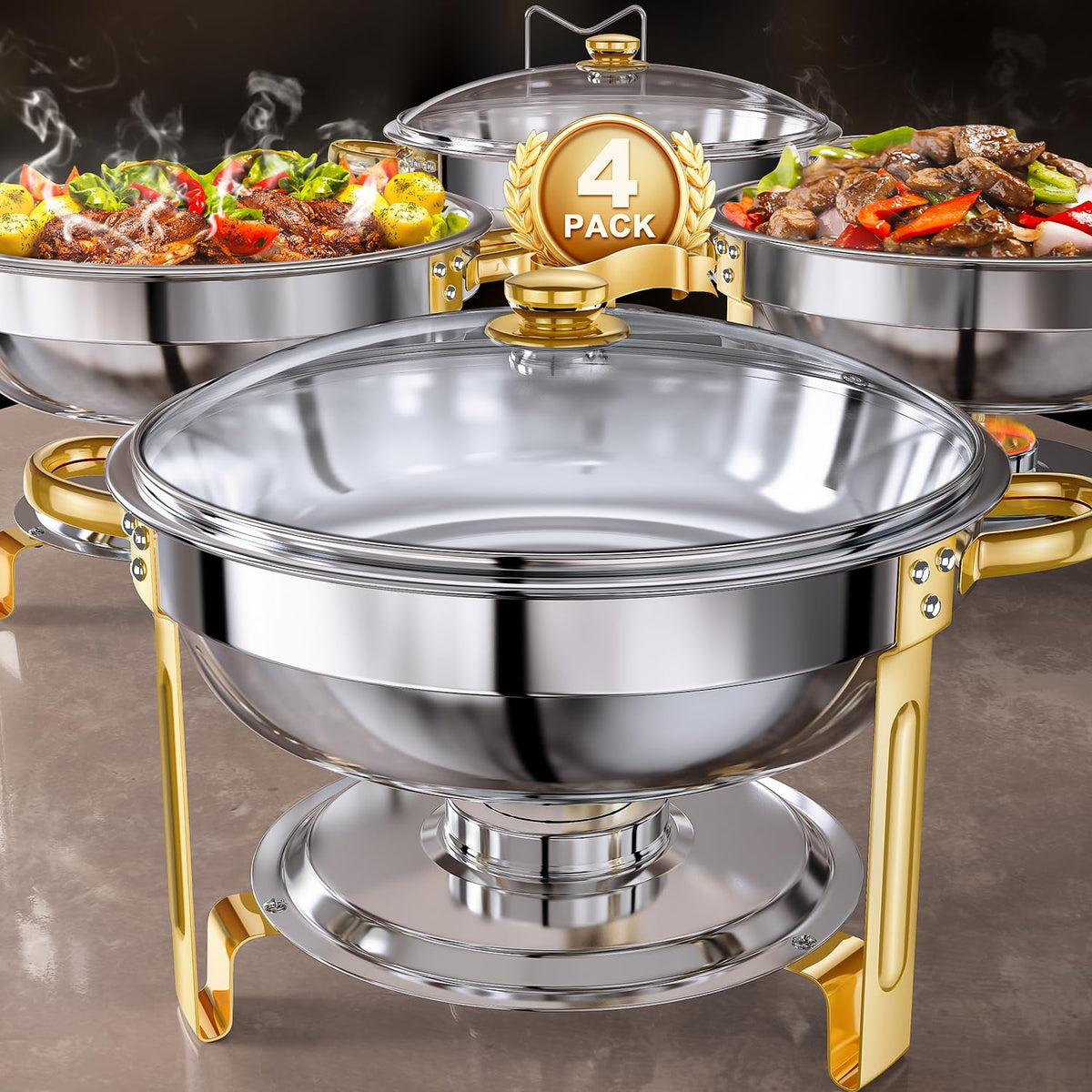 GGIU buffet chafer set 5qt with lids keeps meals warm during events.