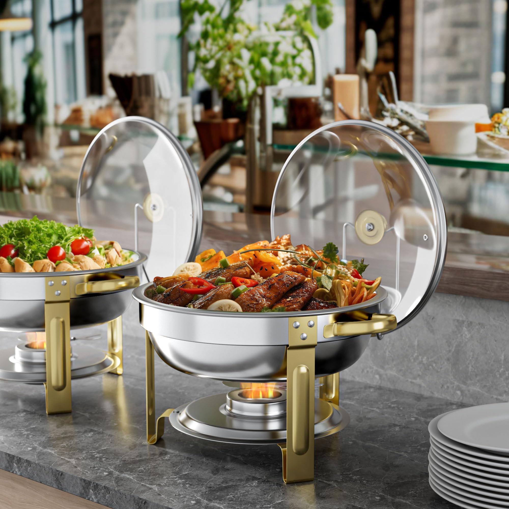 GGIU chafing dish clear lid shows contents while preserving warmth.
