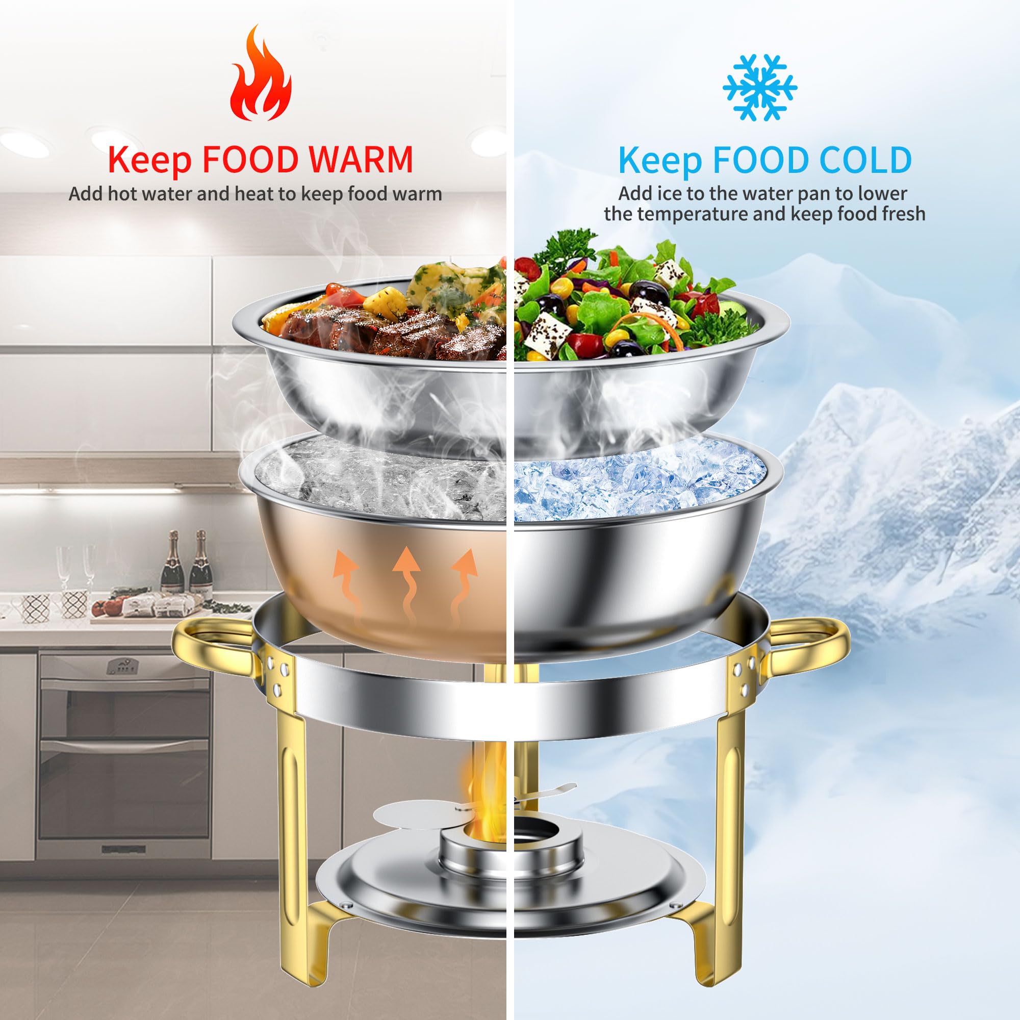 GGIU chafing dish in stainless-steel finish emphasizes durability and easy maintenance.