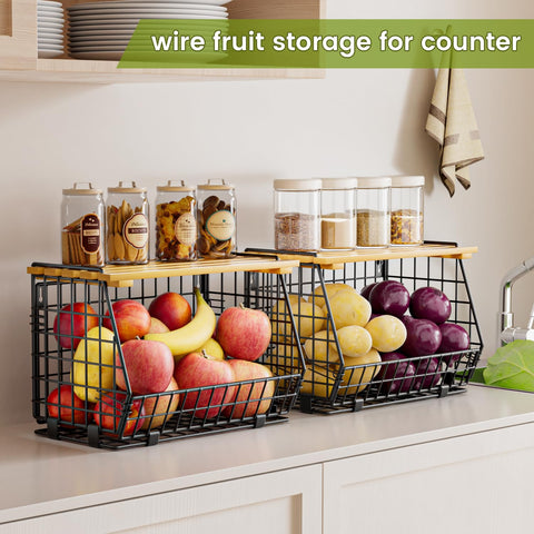GGIU wire fruit basket countertop storage keeps fruits accessible during meal prep.