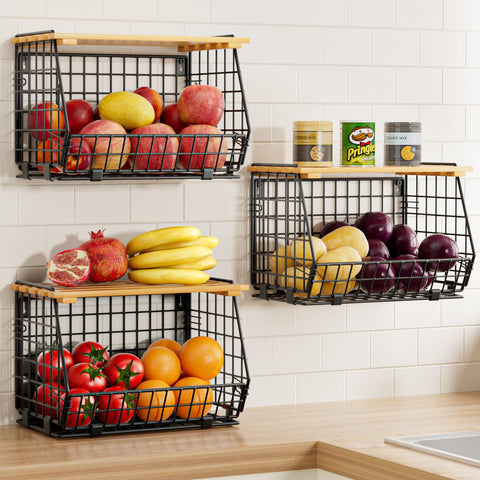 GGIU wire fruit basket wall mount keeps produce organized and frees counter space.