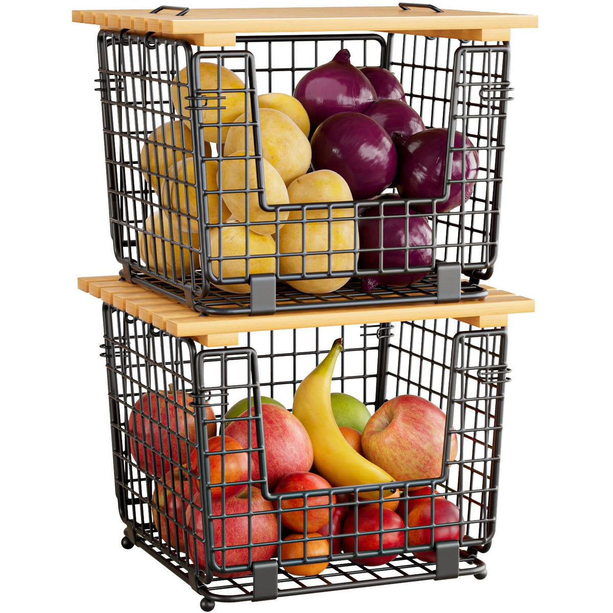 GGIU wire storage basket on kitchen counter organizing potatoes and onions