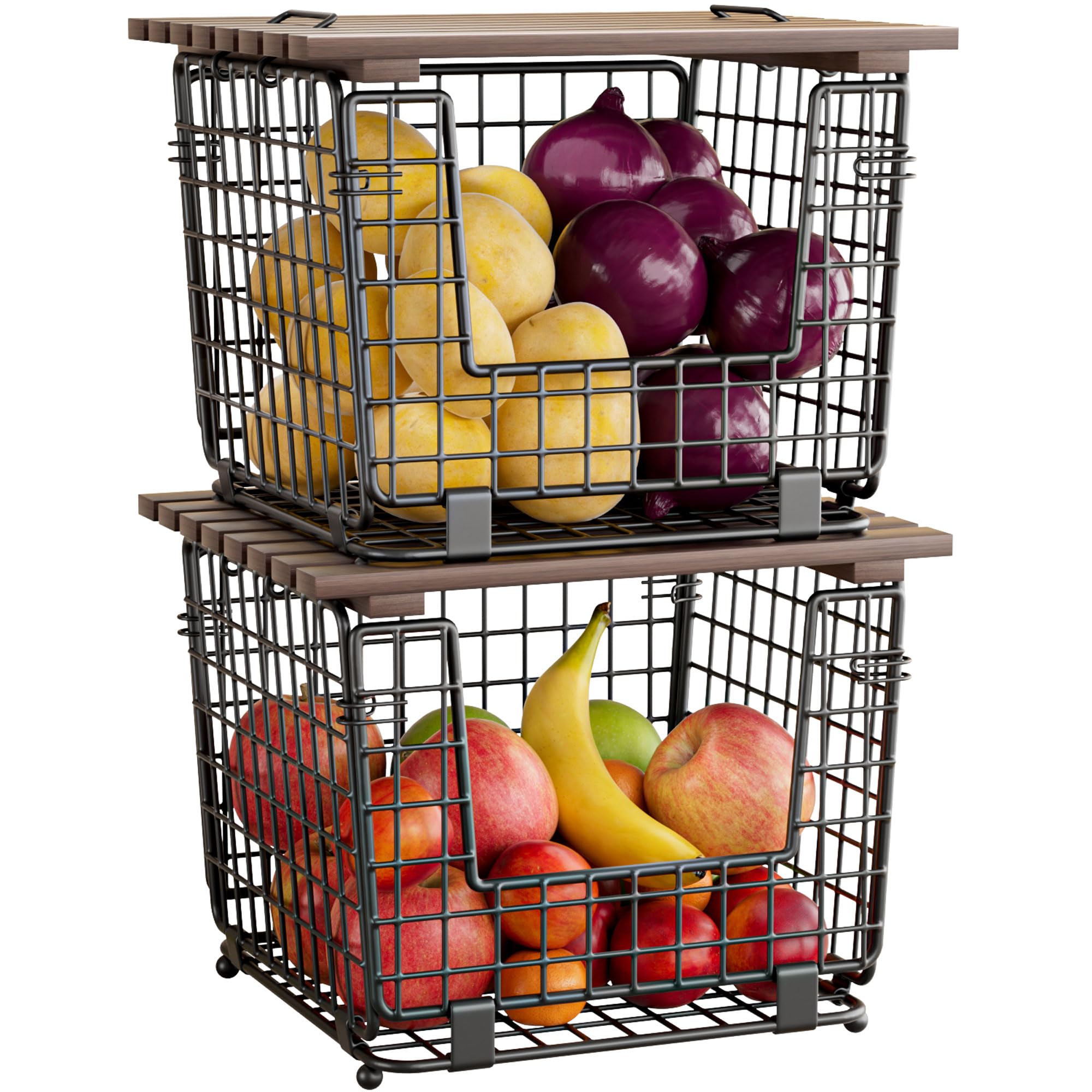 GGIU wire storage basket on counter keeps produce organized and accessible.
