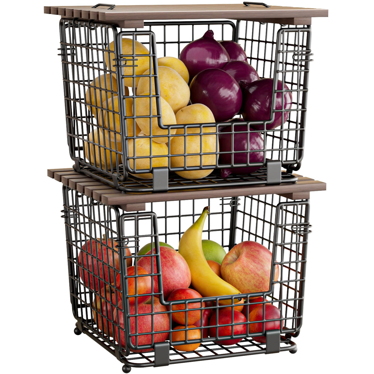 GGIU wire storage basket on counter keeps produce organized and accessible.