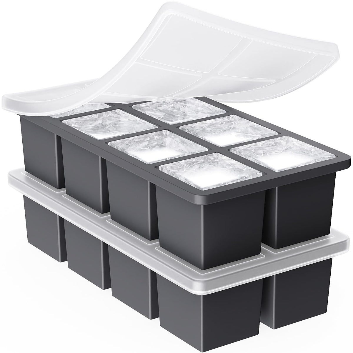 GGOW big silicone ice cube tray top view showing 2-inch cubes for slow-melting whiskey