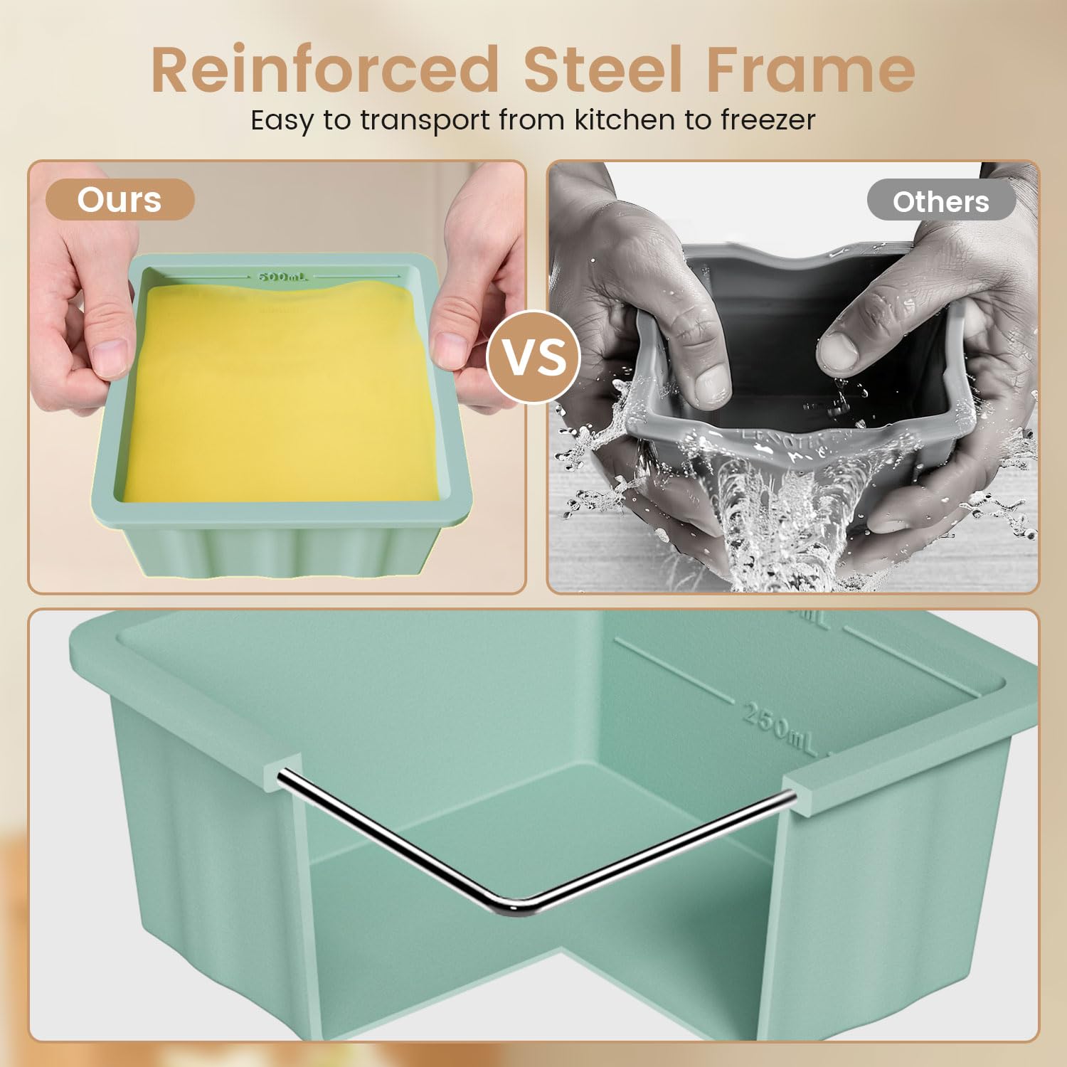 GGOW tray shows 1 cup and 2 cup markings for precise portioning.