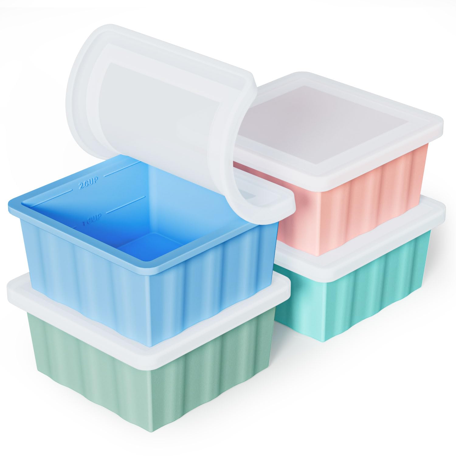 GGOW silicone freezer tray with lid for precise 2-cup portions and easy release.