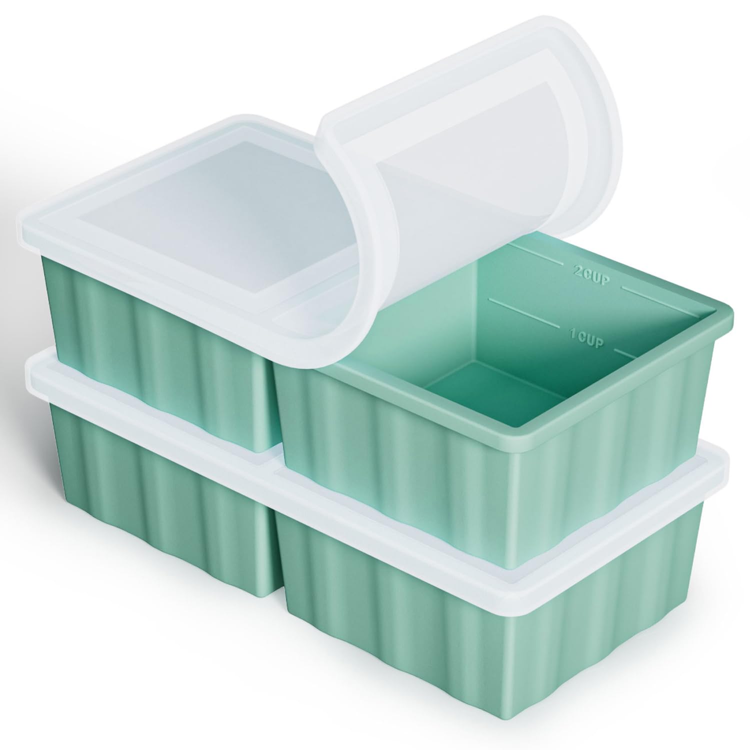 GGOW silicone freezer tray with lid for 2-cup portions, ideal for easy meal prep.