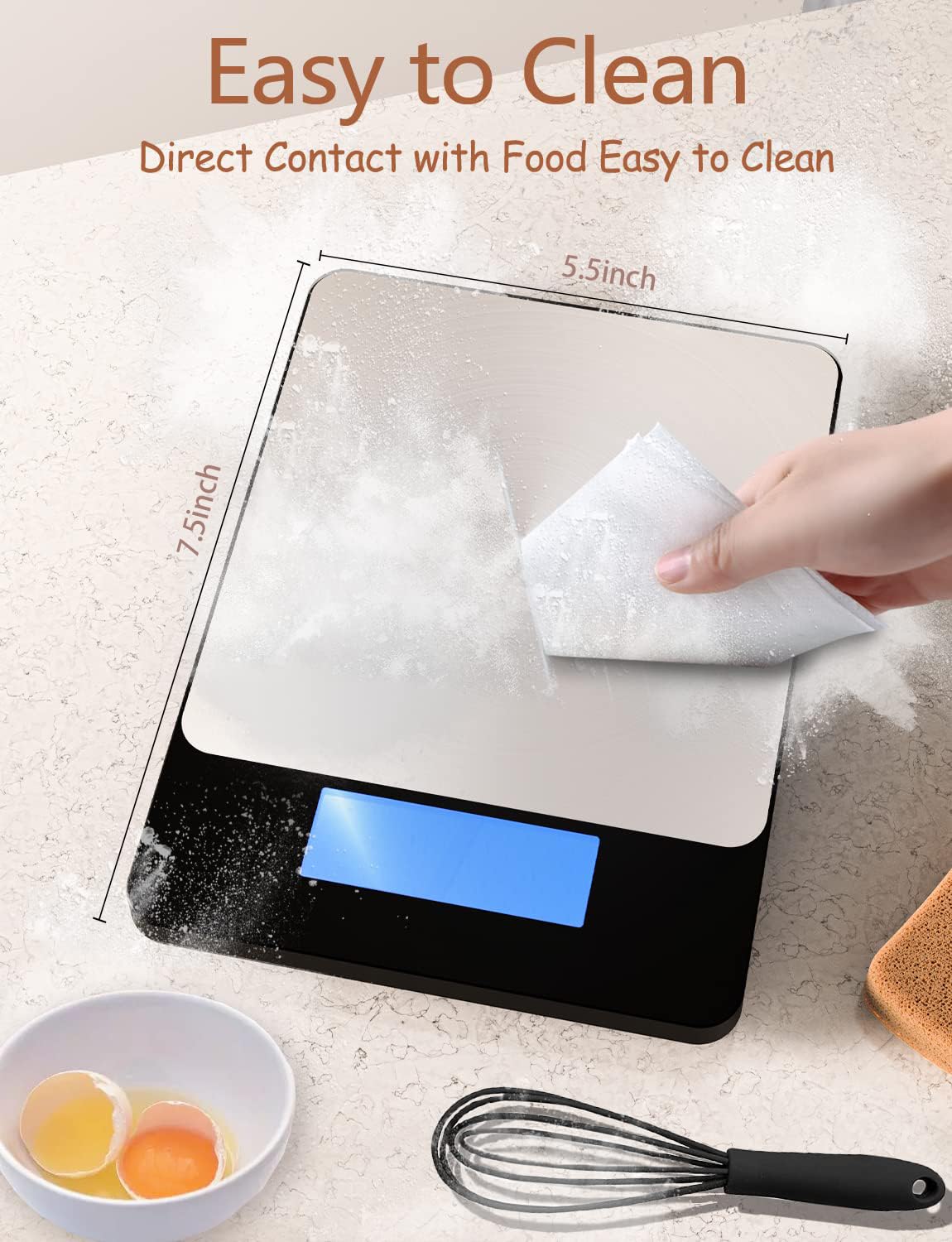 GGQ Food Scale stainless steel platform provides stability for larger containers