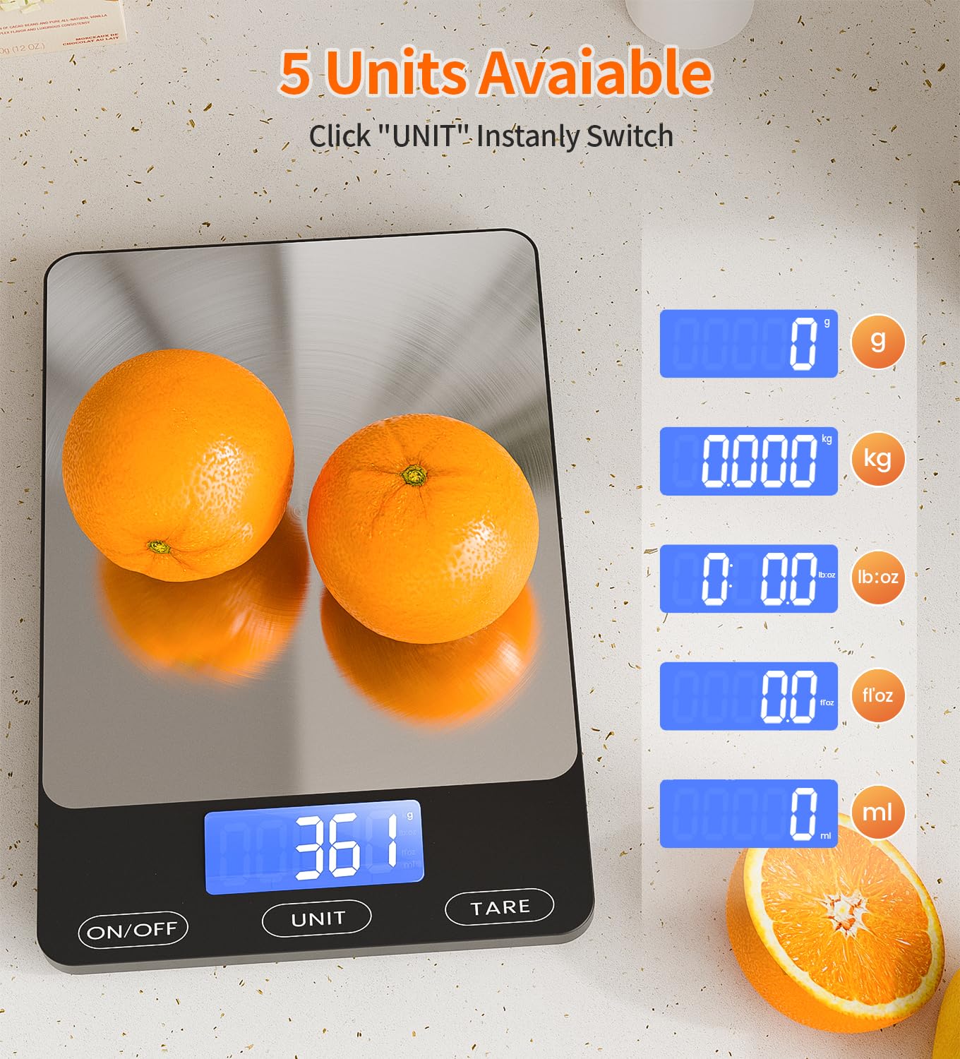 GGQ Food Scale tare button simplifies weighing ingredients with containers