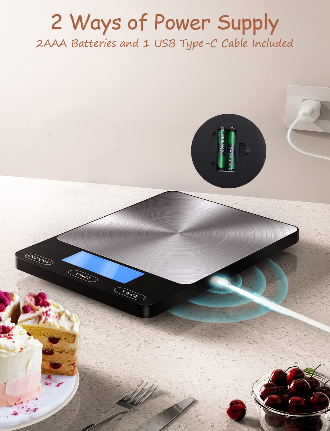 GGQ Food Scale tare function subtracts bowl weight for accurate portions