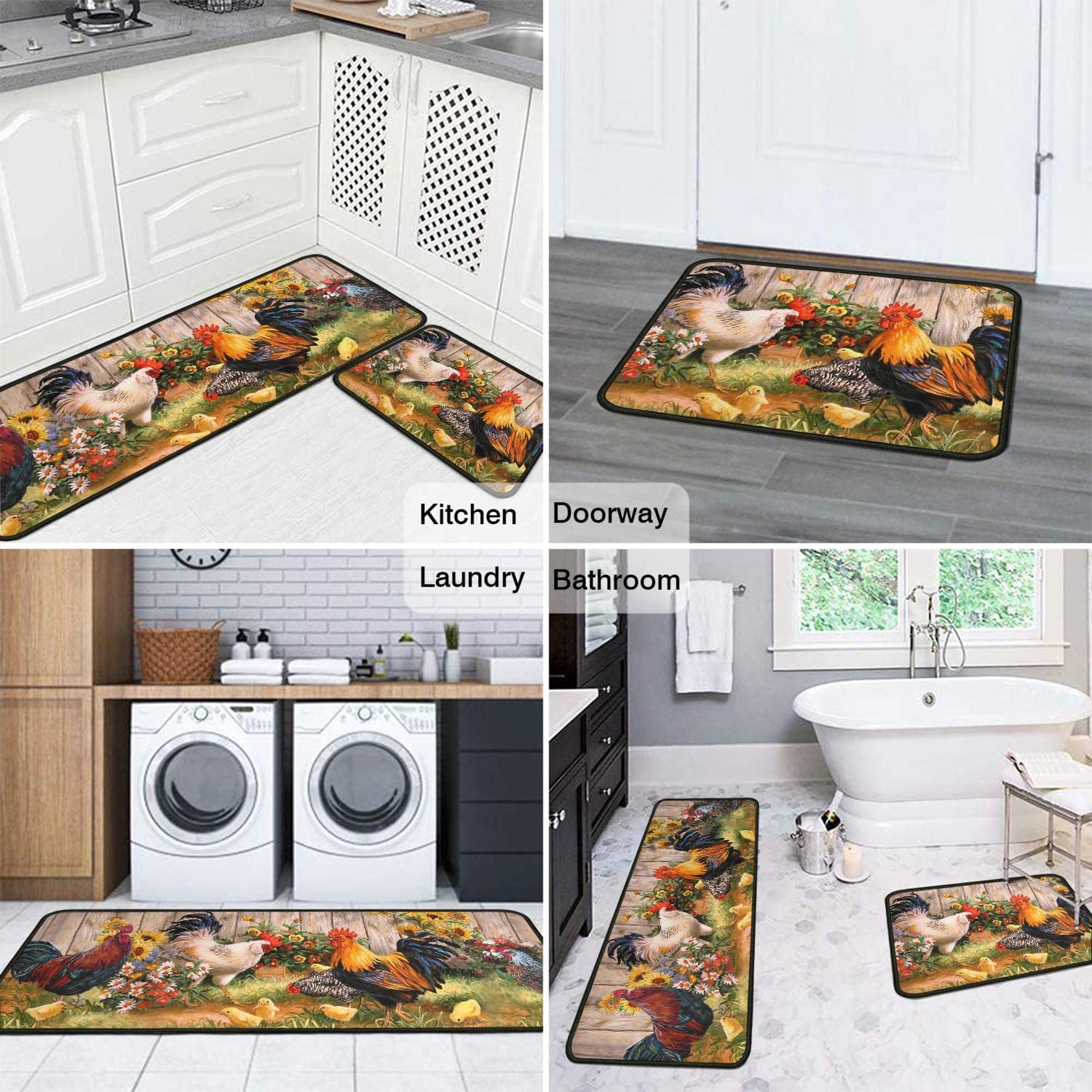 Ghroiep rooster kitchen floor mat near sink for flow and comfort