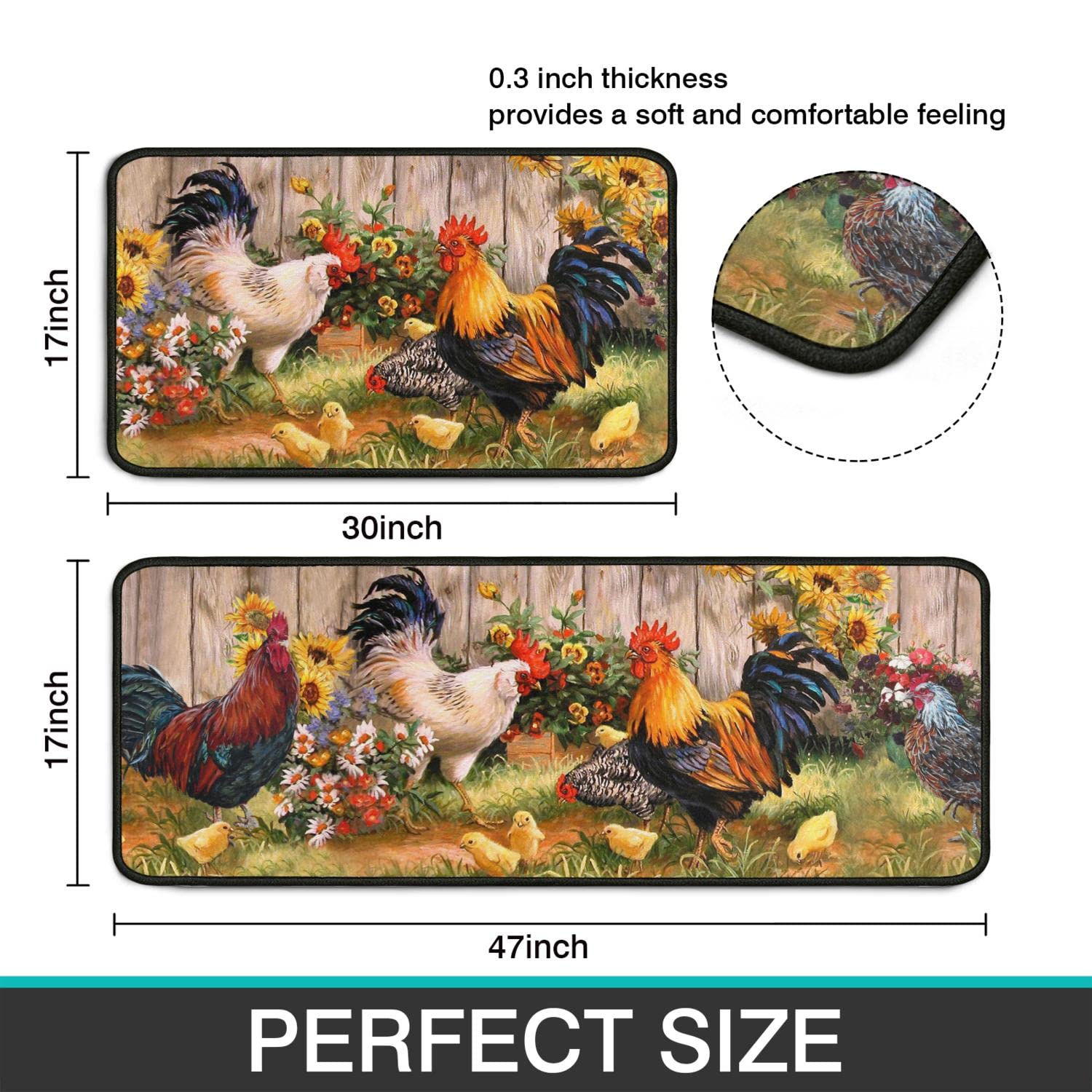 Ghroiep rooster kitchen mats with non-slip backing for safety