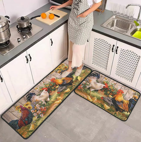 Ghroiep rooster kitchen rugs with sunflower decor, 17x23, non-slip underfoot