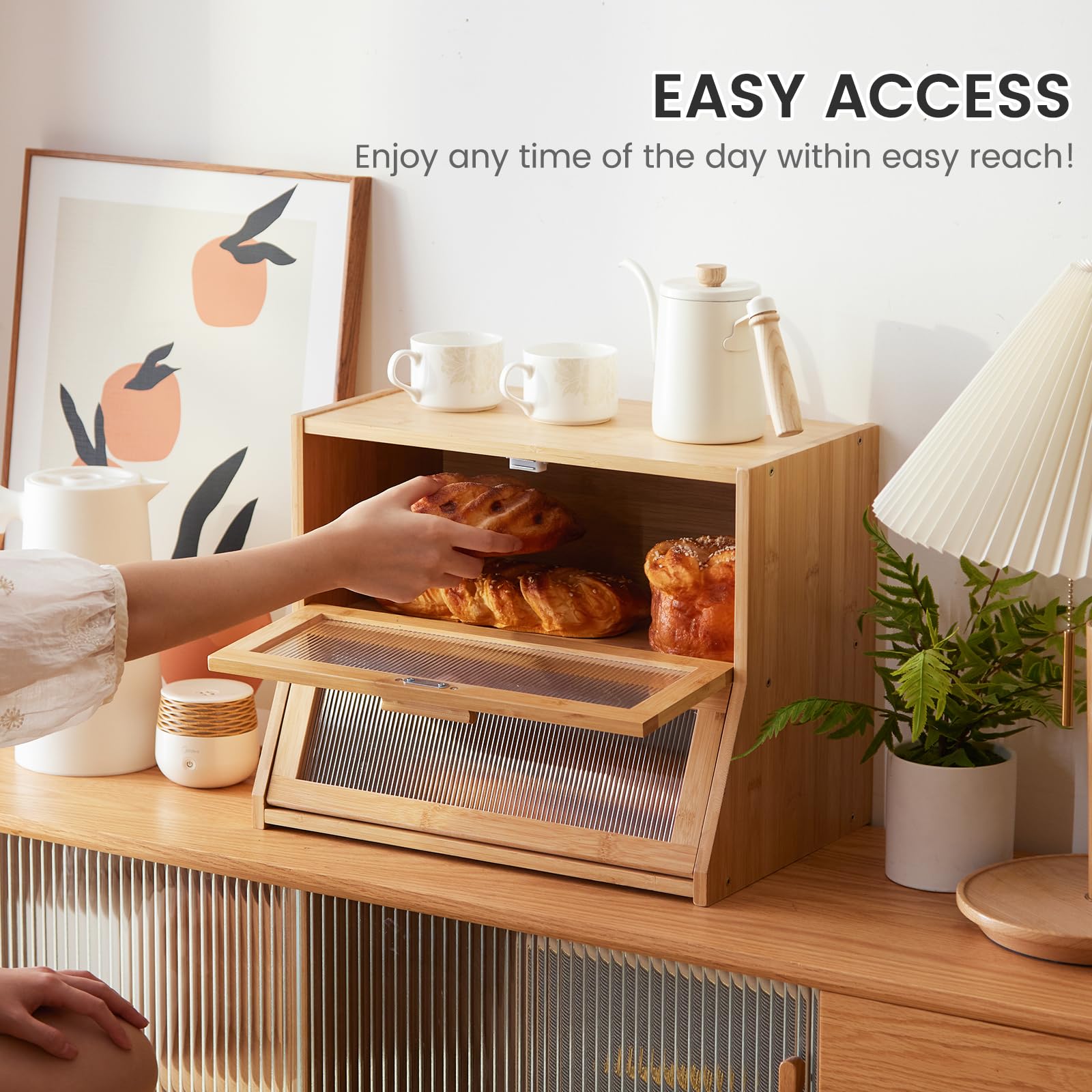 GHWIE Bamboo Bread Box with acrylic wavy door panel adds modern kitchen style