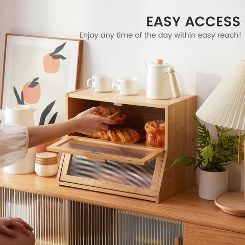 GHWIE Bamboo Bread Box with acrylic wavy door panel adds modern kitchen style