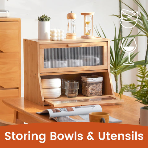GHWIE Bread Box holds bread, muffins, and fruits for organized counter space