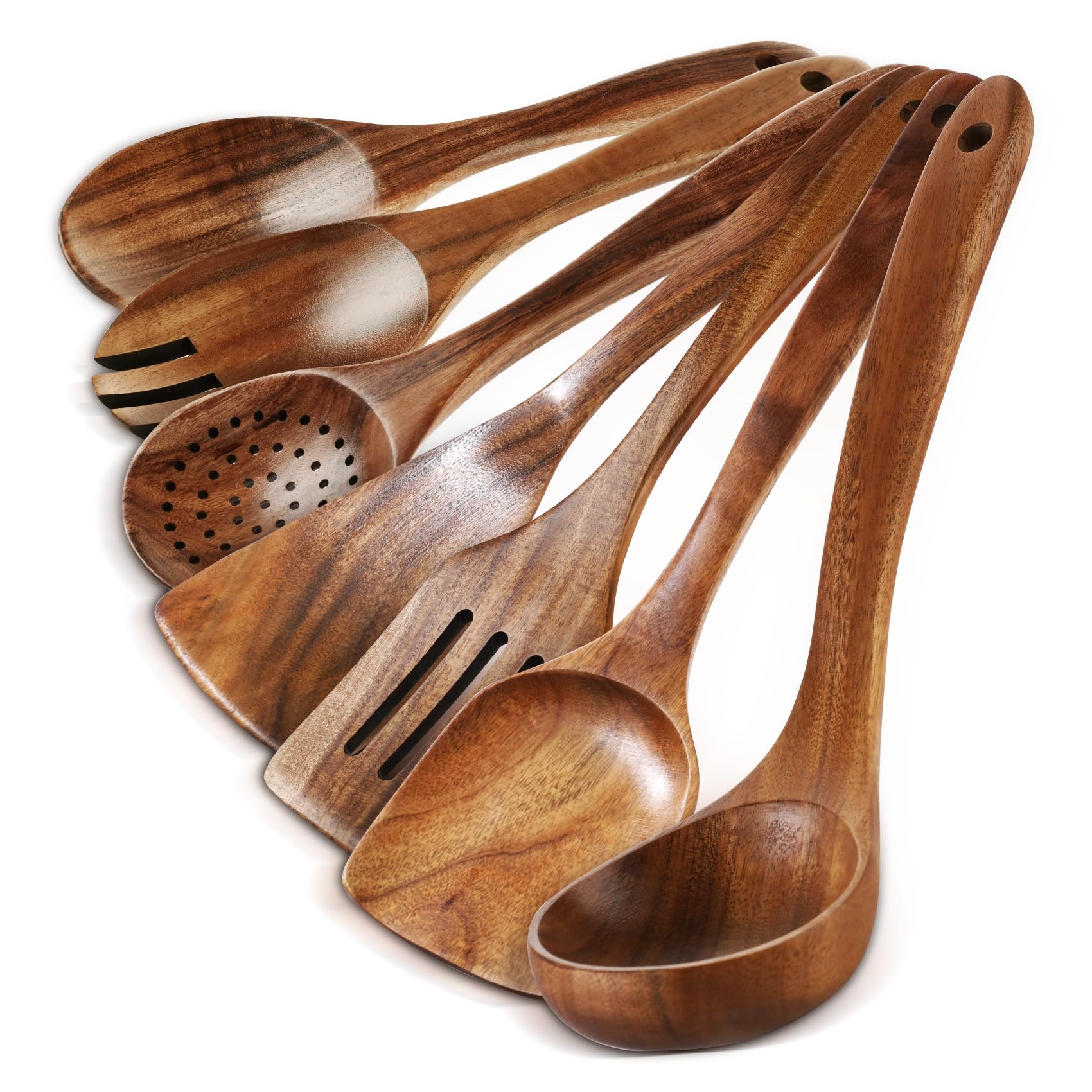 GianAbor 7-piece wooden spoons set for versatile cooking and nonstick compatibility.