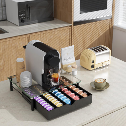 Gianotter Vertuo Pod Drawer interior capacity for 40 large or 60 small capsules.