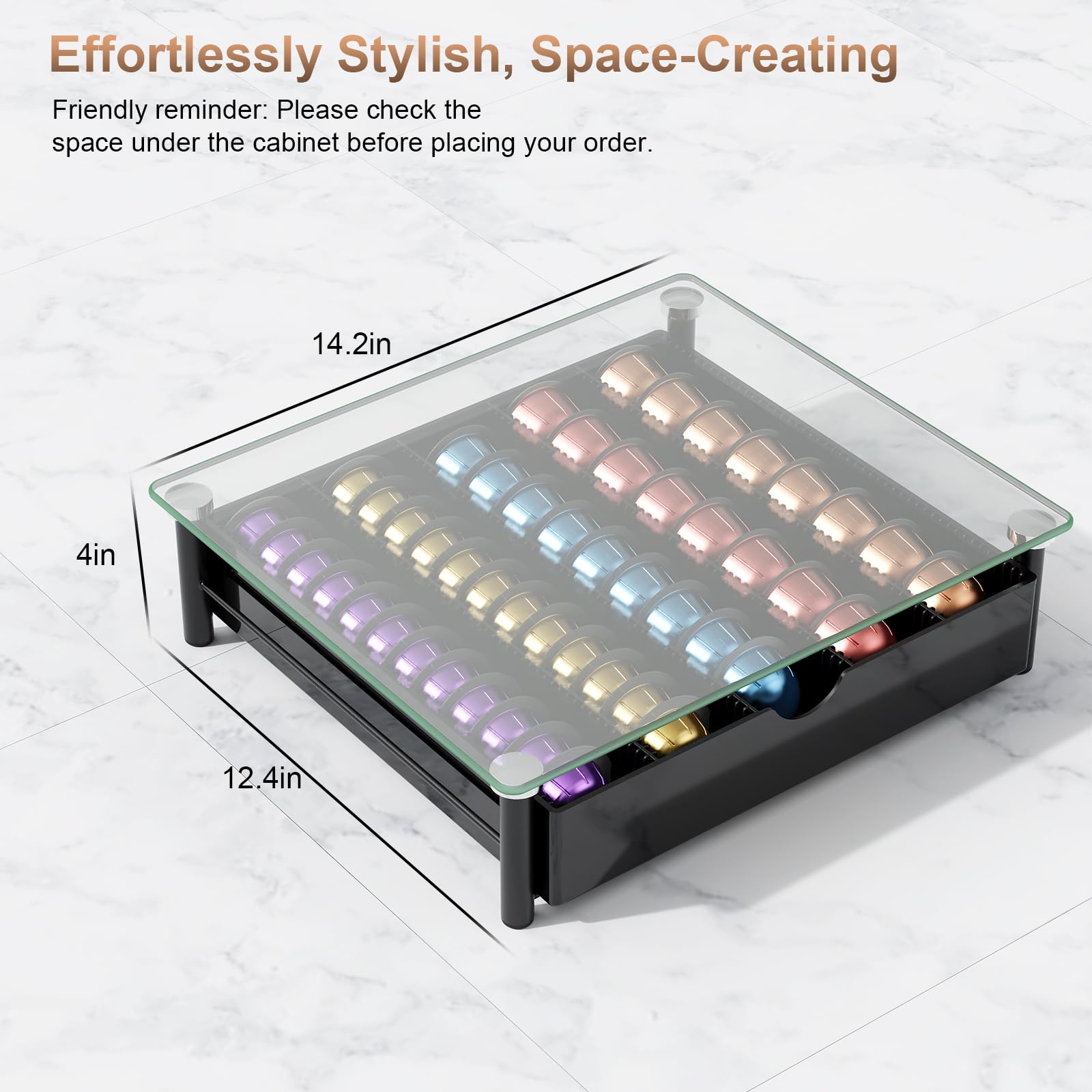 Gianotter Vertuo Pod Drawer top view highlighting accessible surface for quick pod grabbing.