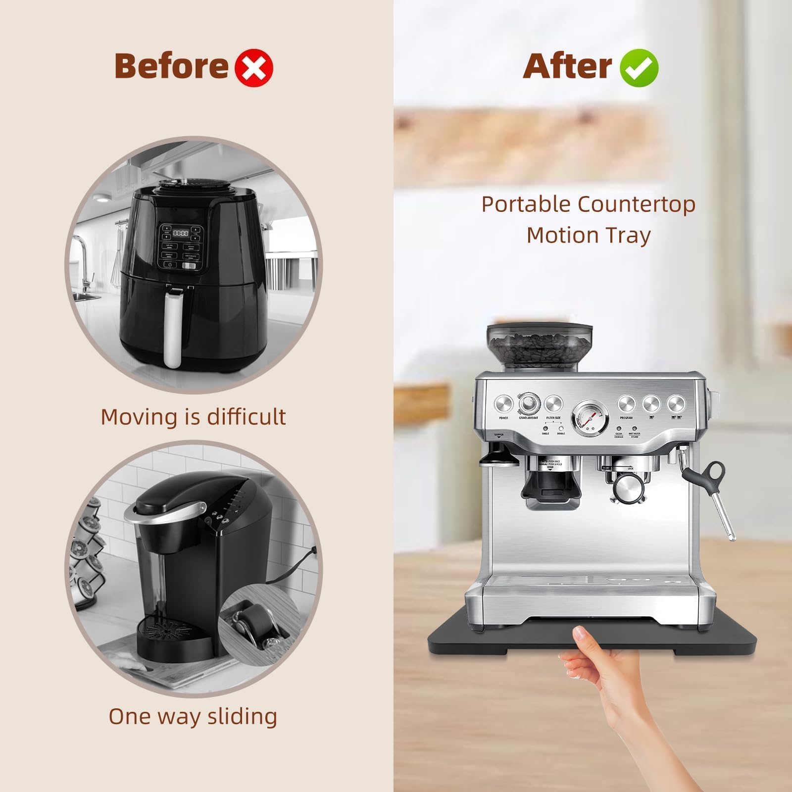 GIASSVIO sliding tray designed for Breville espresso machines saves under-cabinet space.