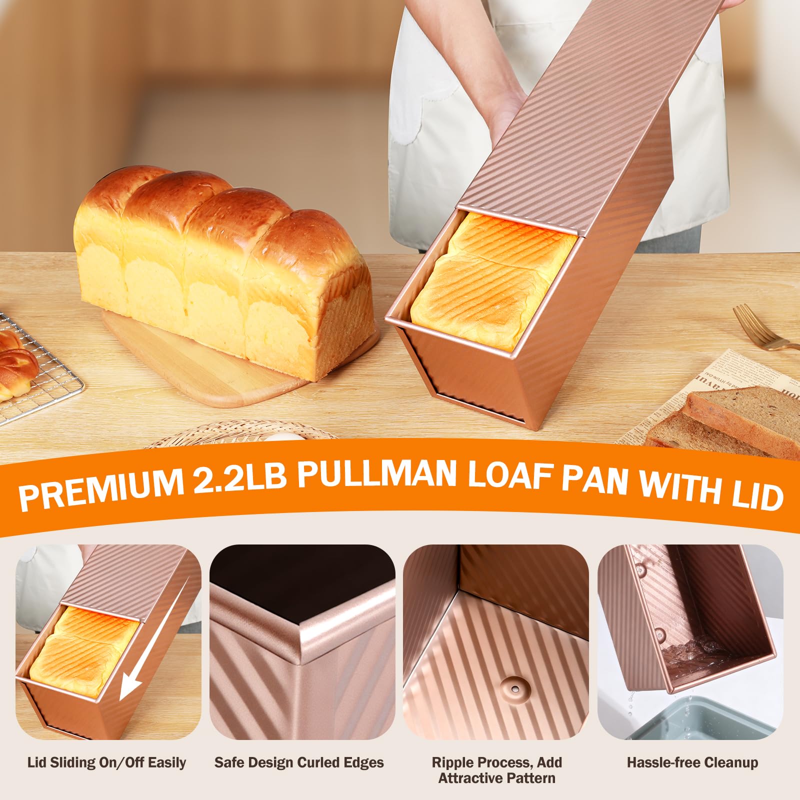 Gicyiit Pullman pan lid in use for controlled crust and square slices.