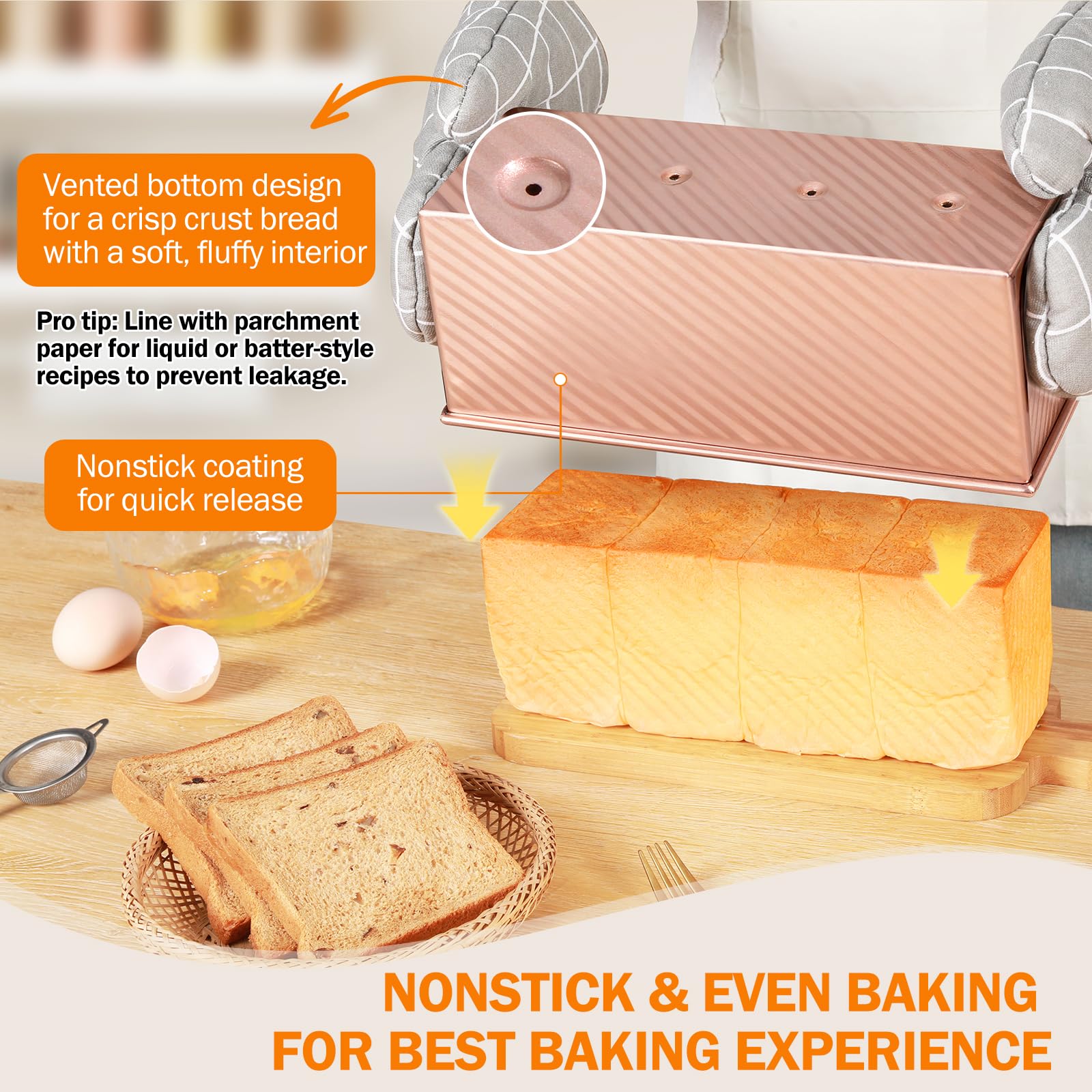 Gicyiit Pullman nonstick coating enables easy loaf release and quick cleanup.